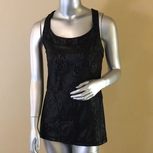 ZELLA | Metallic Black Lace Print Tank Top Shelf Bra